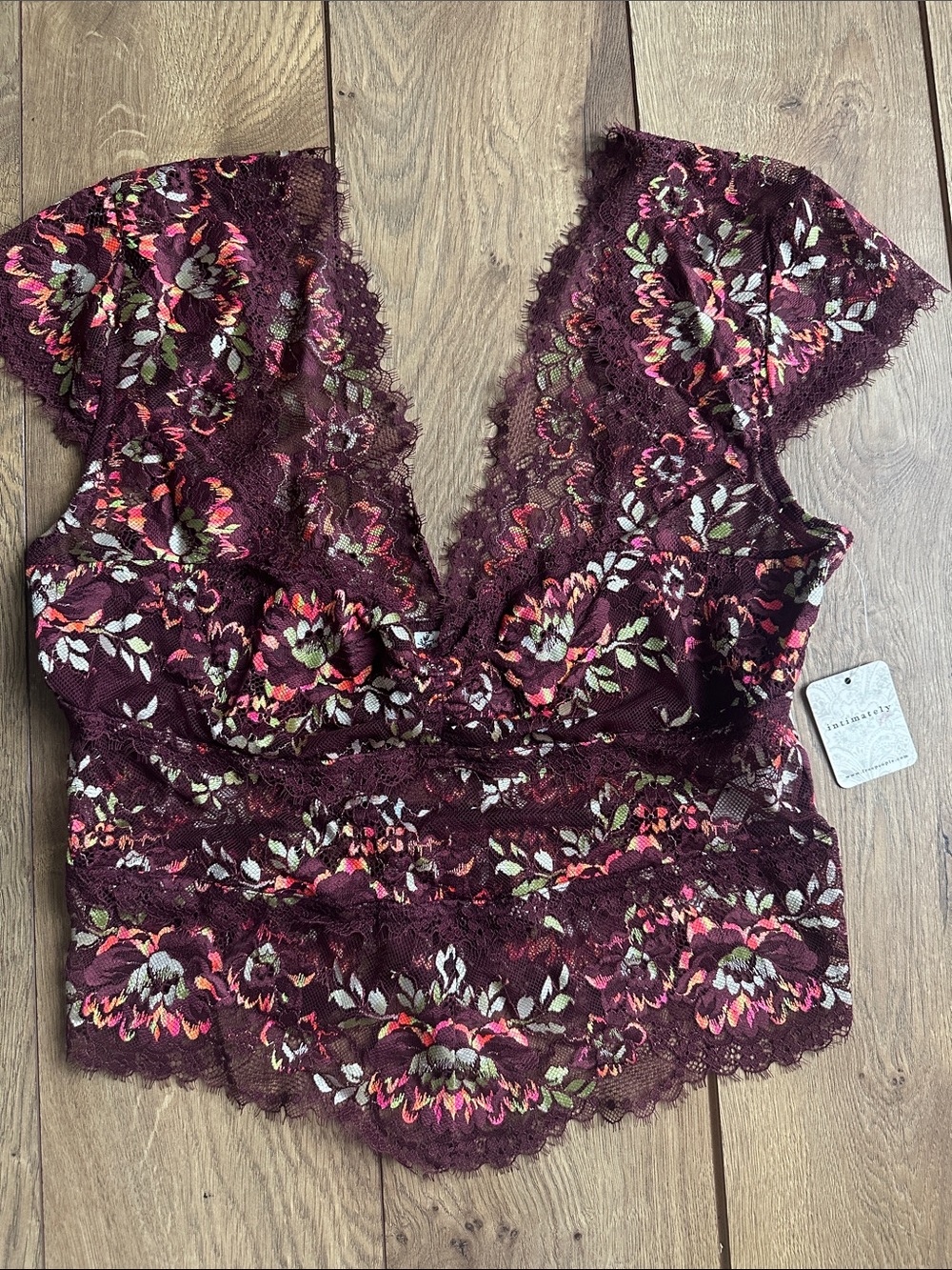 Free People Burgundy Floral Lace Bralette - Picture 1 of 5